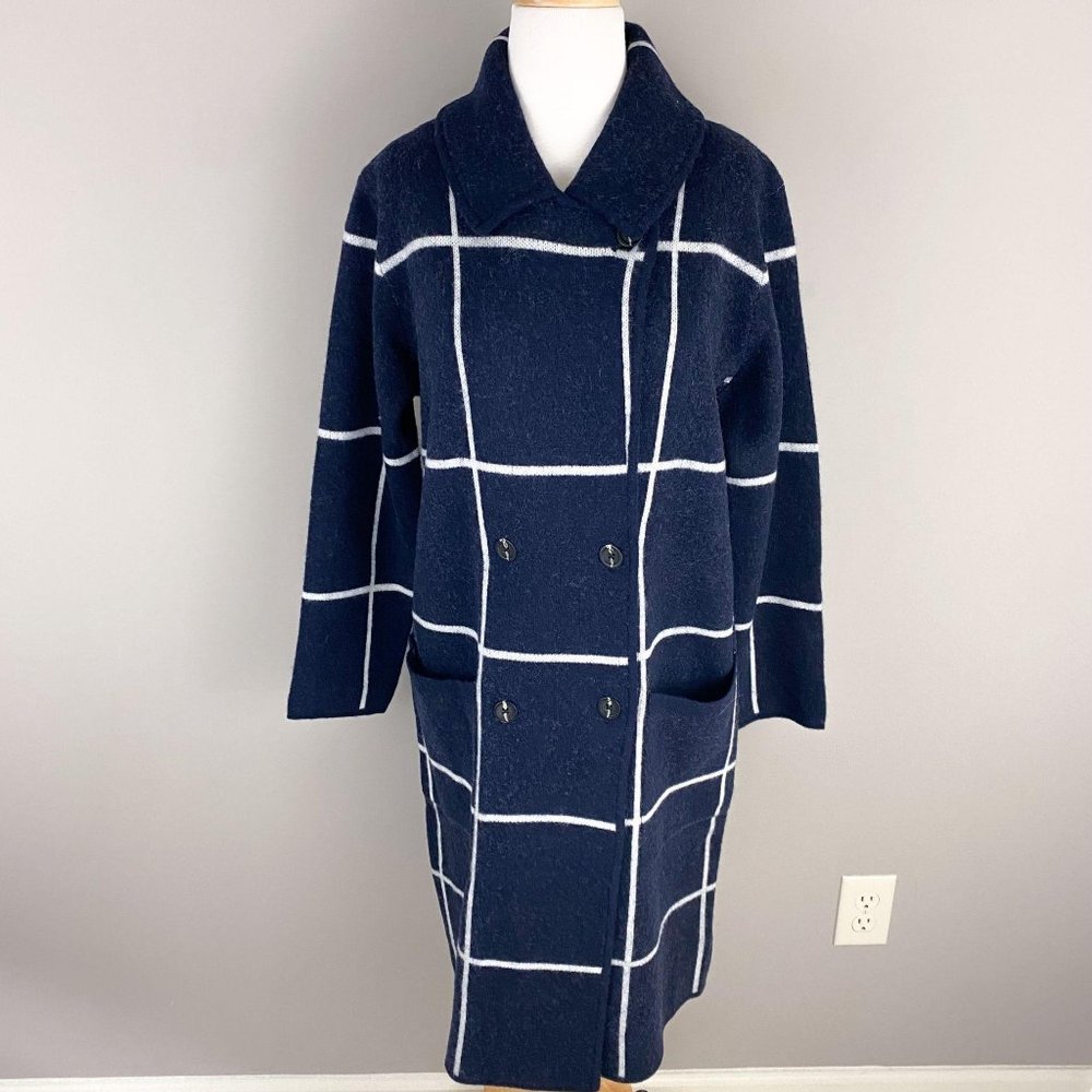 Mark & Graham Wool Knit Coat Navy Windowpane Small